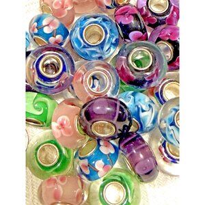 200 Glass Murano Style Beads Multicolor Floral .5 inch Center Hole .25 inch
